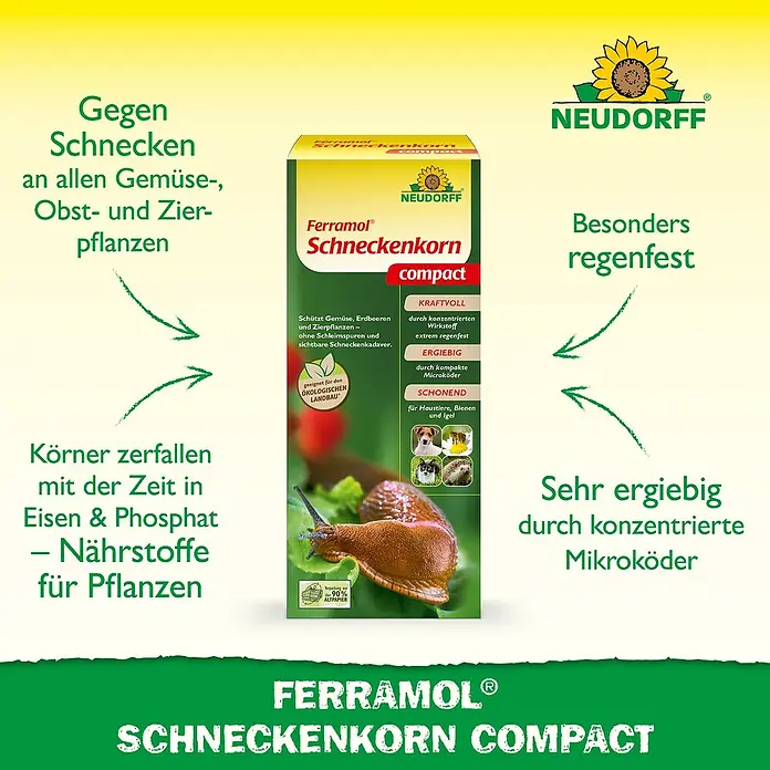 Neudorff Ferramol Schneckenkorn - 700 g - Produktbild von Ferramol Schneckenkorn Compact, einem Schneckenkorn zur Schädlingsbekämpfung für Pflanzen.