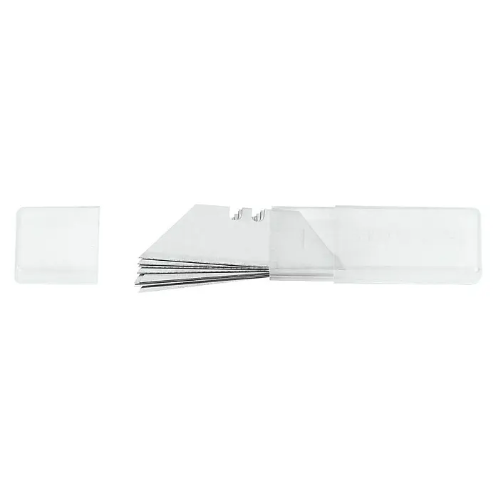 3 Claveles Juego de cuchillas de repuesto - Largo: 60 mm, 10 ud. - Cuchillas de recambio plateadas para cúter en un dispensador transparente.