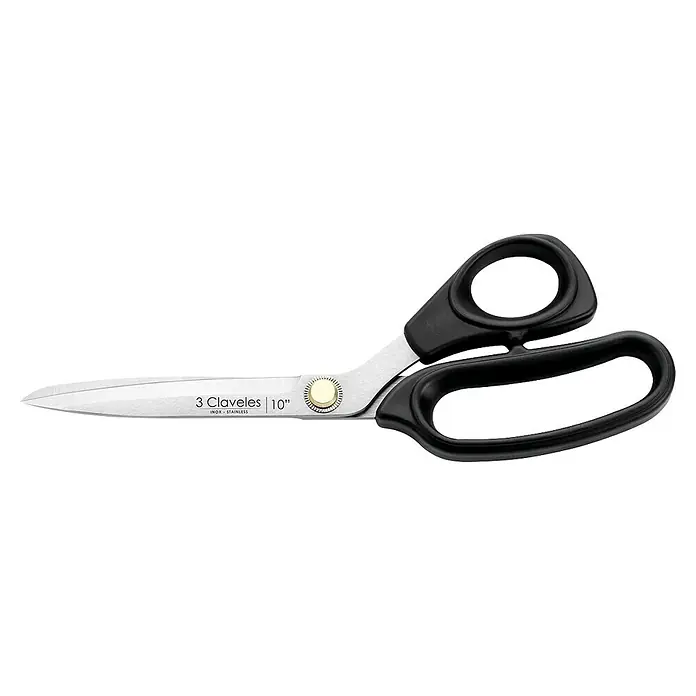 3 Claveles Tijera universal multiusos - Longitud de corte: 10 ", Acero inoxidable, Negro - Tijeras de sastre grandes de acero inoxidable, con mangos negros y pivote dorado, marcadas "3 Claveles 10"".