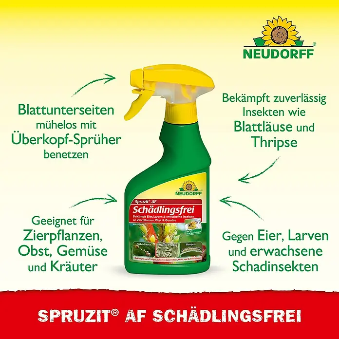 Neudorff Spruzit Schädlingsfrei - 250 ml, Anwendungsfertig - Schädlingsfrei mit Spruzit AF: Zuverlässige Insektenbekämpfung für Zierpflanzen, Obst, Gemüse und Kräuter. Bekämpft Eier, Larven und Schadinsekten.