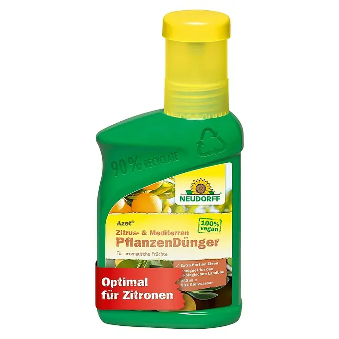 Neudorff Azet Zitrusdünger - 250 ml - Neudorff Zitrus- & Mediterran Pflanzendünger für aromatische Früchte, 100% vegan, mit Extra-Portion Eisen.