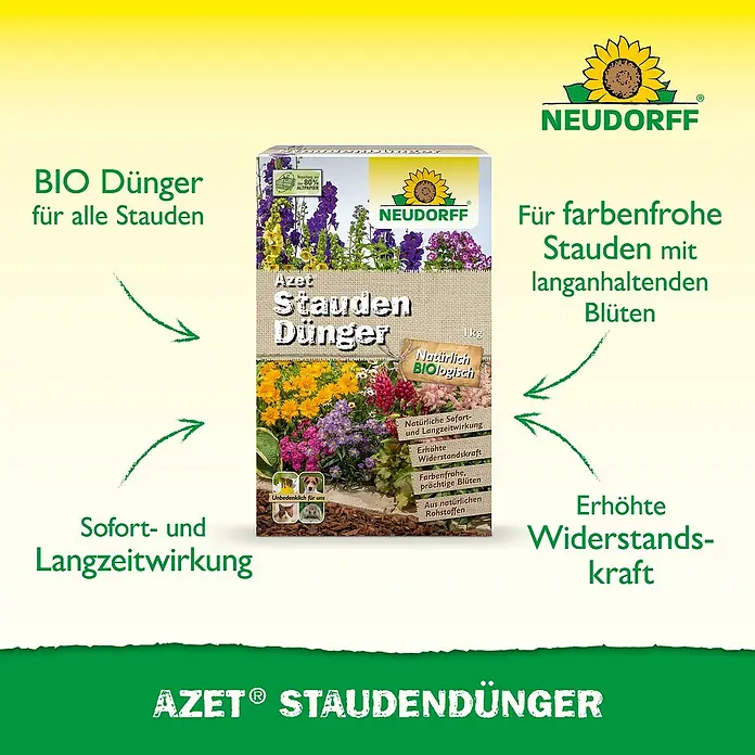 Neudorff Azet Staudendünger - 1 kg - NEUDORFF AZET Bio-Staudendünger, 1kg Packung, fördert farbenfrohe Blüten und erhöhte Widerstandskraft der Pflanzen.