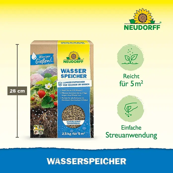 Neudorff Wasserspeicher - 2,5 kg - Produktpackung Neudorff Wasserspeicher aus natürlichem Tonmineral, für Pflanzen zur Wassereinsparung.