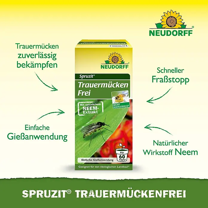 Neudorff Spruzit Schädlingsfrei Trauermücken - 30 ml - Neudorff Spruzit Trauermückenfrei: Bekämpft Trauermücken zuverlässig mit natürlichem Neem-Extrakt. Einfache Gießanwendung für 60 Töpfe, nicht bienengefährlich.