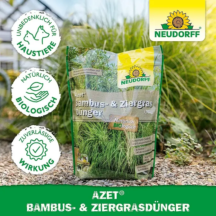 Neudorff Azet Bambus- & Gräserdünger - 1,75 kg - Bild einer Packung AZET® Bambus- & Ziergrasdünger von Neudorff, einem biologischen Dünger für Bambus und Ziergräser.