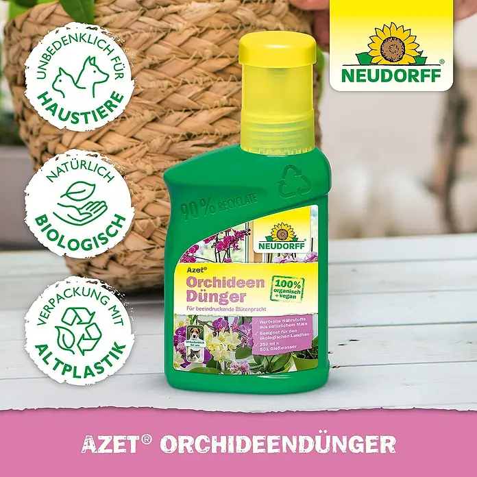 Neudorff Azet Orchideendünger - 325 kg, 250 ml - Azet Orchideendünger: Flüssigdünger für Orchideen, 100% organisch + vegan, 90% recycelte Verpackung, unbedenklich für Haustiere, natürlich & biologisch.