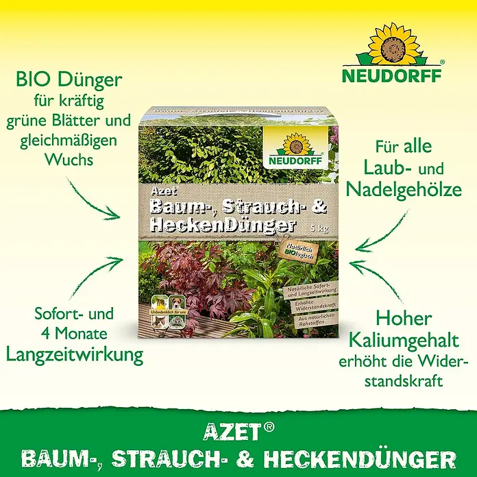 Neudorff Azet Strauch- & Heckendünger - 5 kg - NEUDORFF AZET Baum-, Strauch- & Heckendünger, 5 kg Bio-Dünger für kräftiges Wachstum und gesunde Pflanzen.