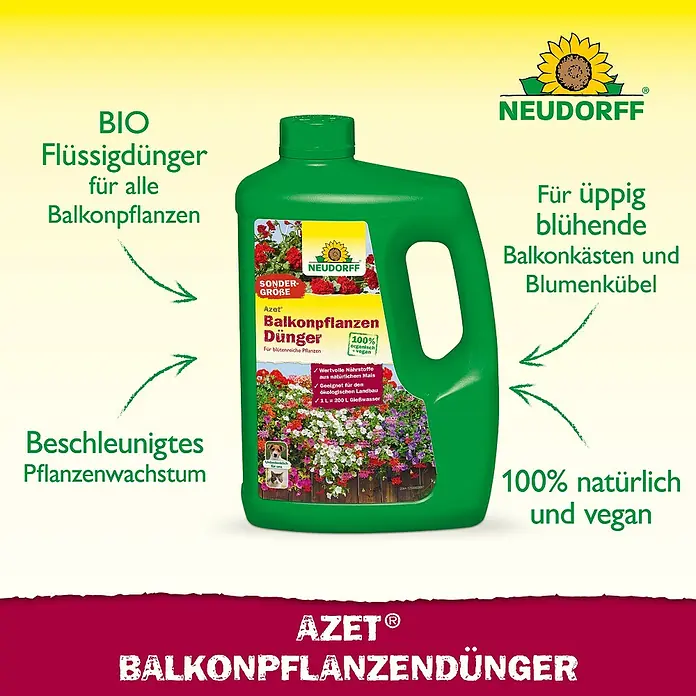 Neudorff Azet Balkonpflanzendünger - 2 l, Geeignet für: Balkonpflanzen - Grüner Neudorff Azet Bio Flüssigdünger für Balkonpflanzen.