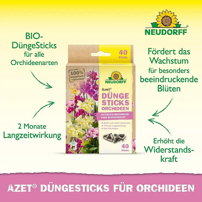 Neudorff Azet Düngestäbchen Orchideen - 40 Stk. - Neudorff Azet Düngestäbchen für Orchideen: Fördern Wachstum, erhöhen Widerstandskraft und sorgen für beeindruckende Blüten.