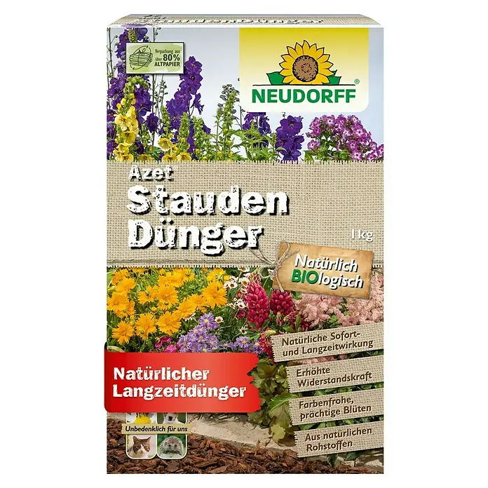 Neudorff Azet Staudendünger - 1 kg - Neudorff Azet biologischer Staudendünger, 1 kg Packung, aus über 80% Altpapier, für natürliche Langzeitwirkung.