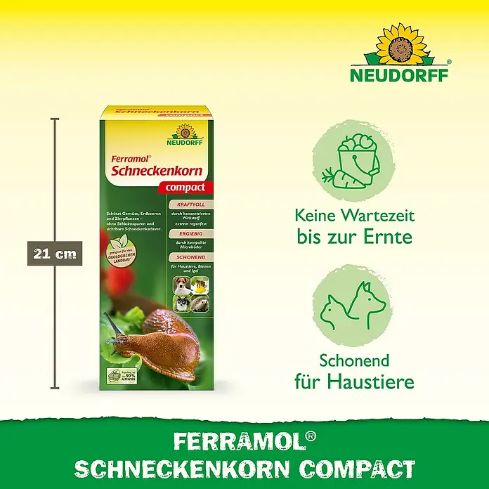 Neudorff Ferramol Schneckenkorn - 700 g - Produktabbildung: Ferramol Schneckenkorn Compact, ein effektives Mittel gegen Schnecken im Garten, schont Haustiere und ist für den ökologischen Landbau geeignet.