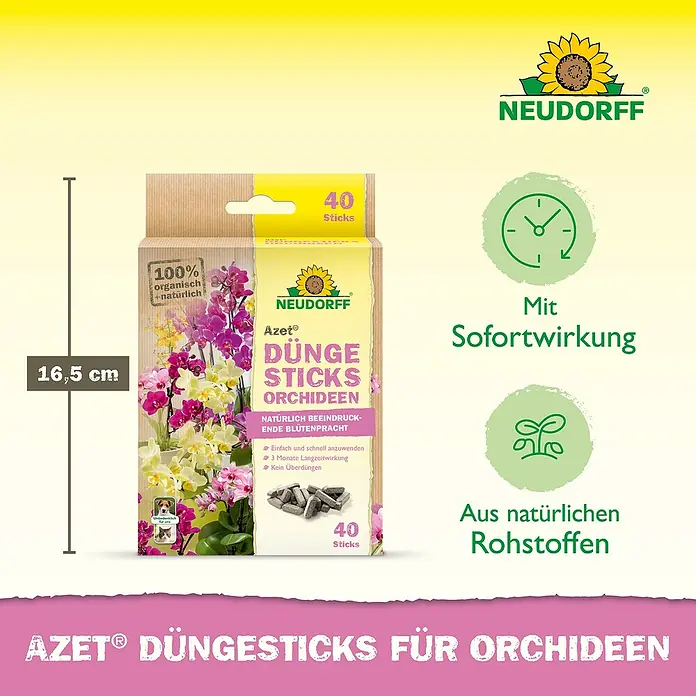 Neudorff Azet Düngestäbchen Orchideen - 40 Stk. - Produktbild: Neudorff Azet Düngesticks für Orchideen, 100% organisch und natürlich für beeindruckende Blütenpracht.