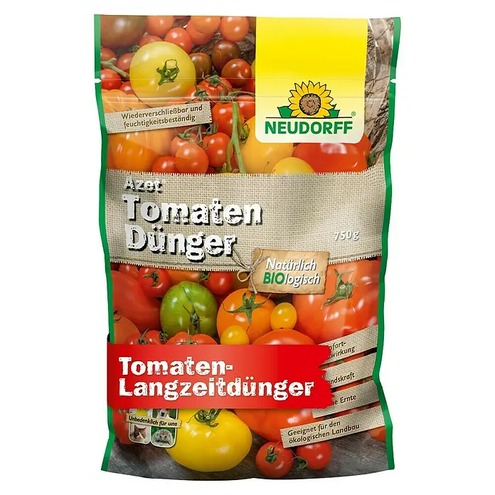 Neudorff Azet Tomatendünger - 750 g - Neudorff Azet Tomaten Dünger Langzeitdünger, 750g. Grüne und gelbe Verpackung mit Tomatenmotiv, wiederverschließbar und biologisch.
