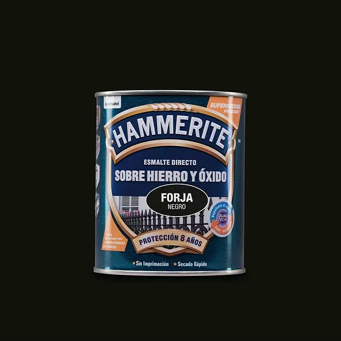 Hammerite Esmalte para metal Hierro y Óxido - Negro, 5 l, Efecto forja - Bote de pintura para metal Hammerite Directo al Óxido en negro, con 8 años de protección y secado rápido, ideal para superficies metálicas.