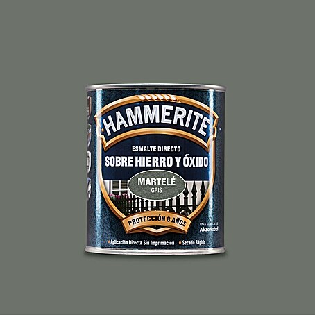 Hammerite Esmalte para metal Hierro y Óxido (Gris, 250 ml, Efecto martelé)