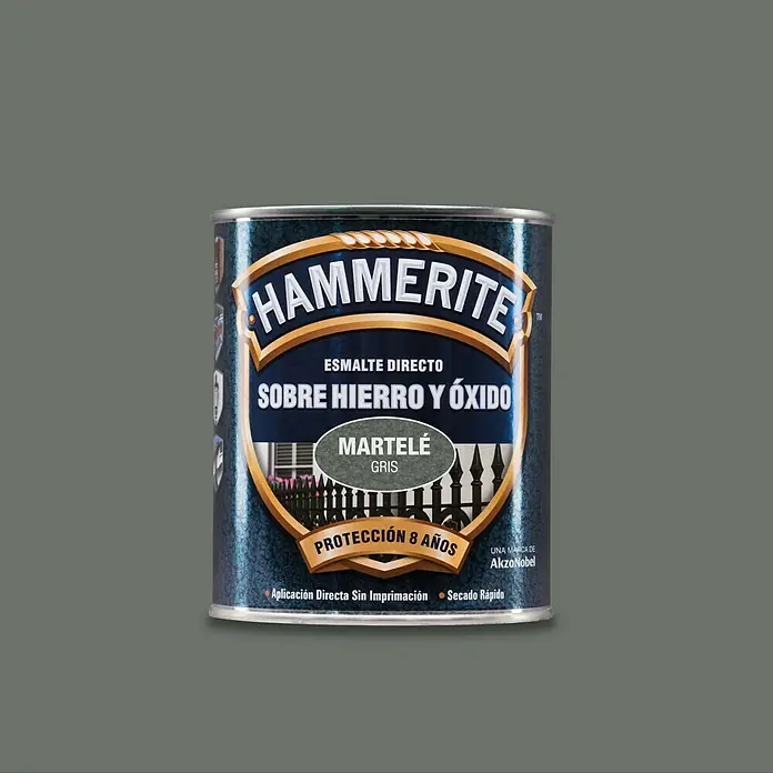 Hammerite Esmalte para metal Hierro y Óxido - Gris, 2,5 l, Efecto martelé - Bote de pintura Hammerite Directo sobre óxido, apta para hierro y óxido, color gris, protección hasta 8 años.