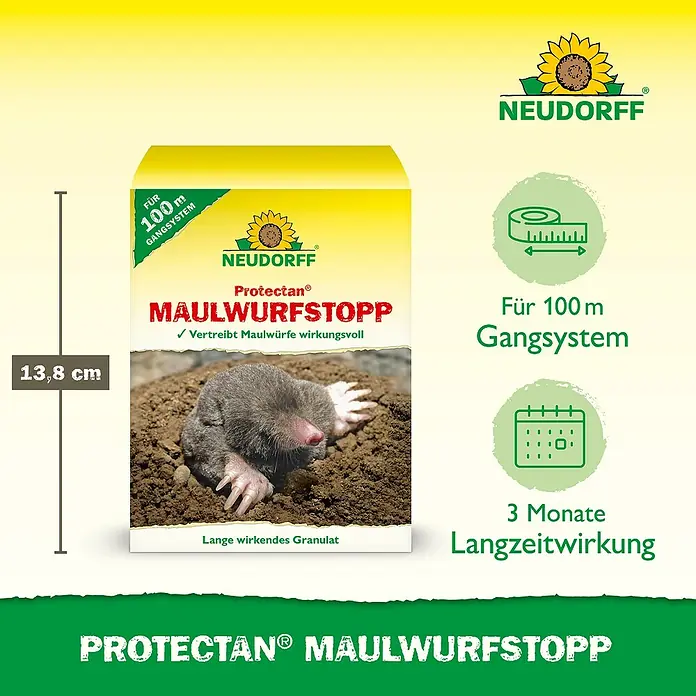 Neudorff Protectan Tiervertreiber Maulwurf-Stopp - 200 g - Produktbild von Neudorff Protectan® Maulwurfstopp, ein Granulat zur Vertreibung von Maulwürfen mit Langzeitwirkung.