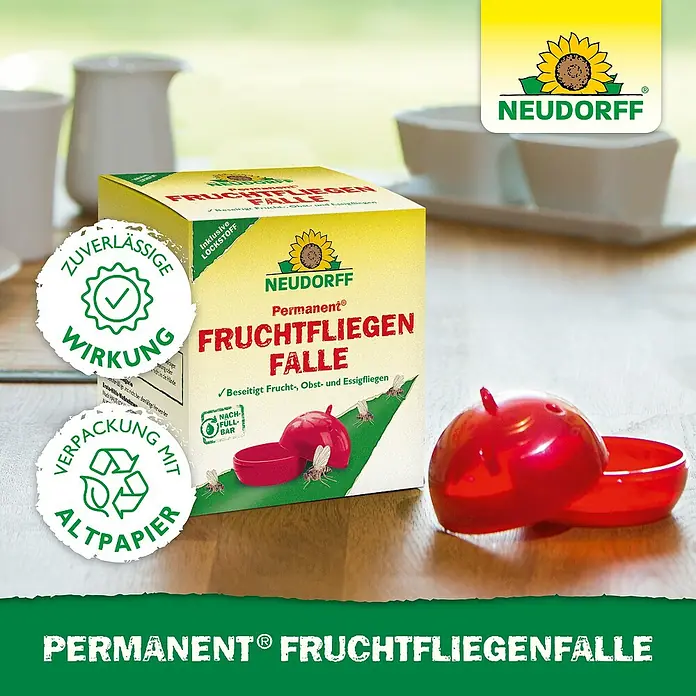 Neudorff Permanent Fruchtfliegen-Falle - 1 Stk. - Neudorff Permanent Fruchtfliegenfalle: Zuverlässige Lösung zur Bekämpfung von Fruchtfliegen mit nachfüllbarer Verpackung aus Altpapier.