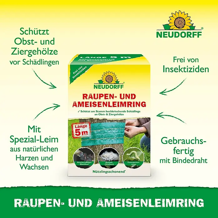 Neudorff Raupen- & Ameisenleimring - 5 m - Produktbild von "Neudorff Raupen- und Ameisenleimring". Schützt Obst- und Ziergehölze vor Schädlingen, ist gebrauchsfertig mit Bindedraht und frei von Insektiziden.