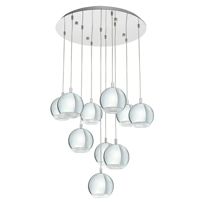 Eglo Lámpara colgante redonda Conessa - 33 W, Ø x Al: 150 mm x 170 cm, Cromo, GU10 - Lámpara colgante moderna con múltiples esferas de vidrio brillantes, creando un ambiente elegante y con estilo.