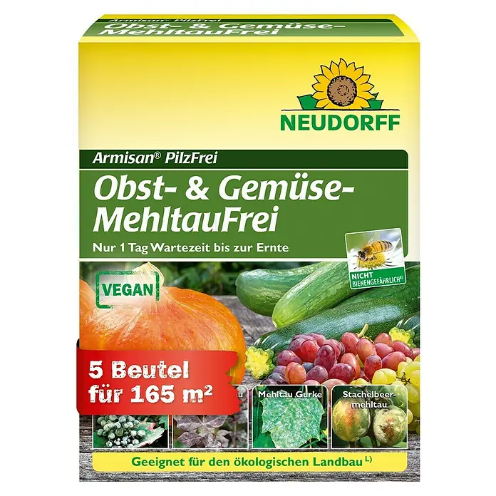 Neudorff Pilzfrei Armisan Obst- & Gemüse-MehltauFrei - 50 g - Neudorff Armisan PilzFrei für Obst & Gemüse gegen Mehltau. Grüne/gelbe Packung, vegan, bienenfreundlich, für ökologischen Landbau.