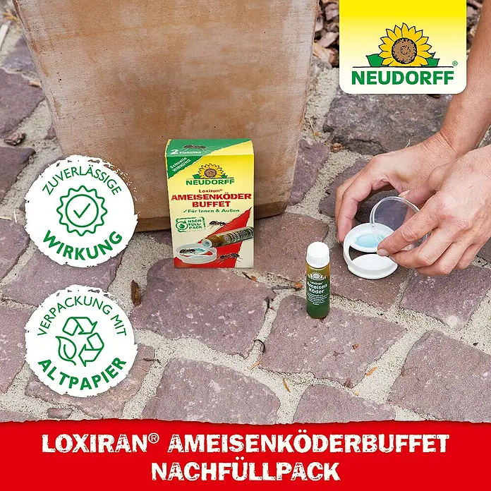 Neudorff Loxiran Ameisenköder 2 x 20 ml - 2 Stk. - Loxiran Ameisenköder-Buffet Nachfüllpack von Neudorff zur Ameisenbekämpfung im Innen- und Außenbereich. Zuverlässige Wirkung, umweltfreundliche Altpapierverpackung.