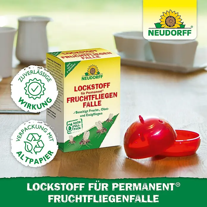 Neudorff Permanent Fruchtfliegen-Falle-Lockstoff - 60 ml - Produktfoto: Neudorff Lockstoff für Permanent® Fruchtfliegenfalle zur wirksamen Bekämpfung von Frucht-, Obst- und Essigfliegen.