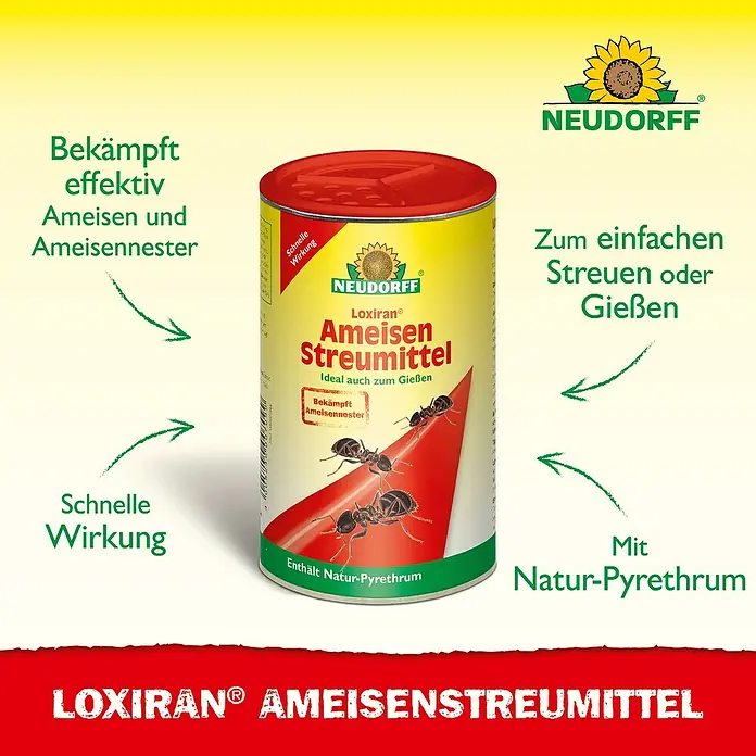 Neudorff Loxiran Ameisen-Mittel S - 250 g - Dose Loxiran Ameisen Streumittel von Neudorff, ein effektives Mittel zur Bekämpfung von Ameisen und Ameisennestern, mit Natur-Pyrethrum.