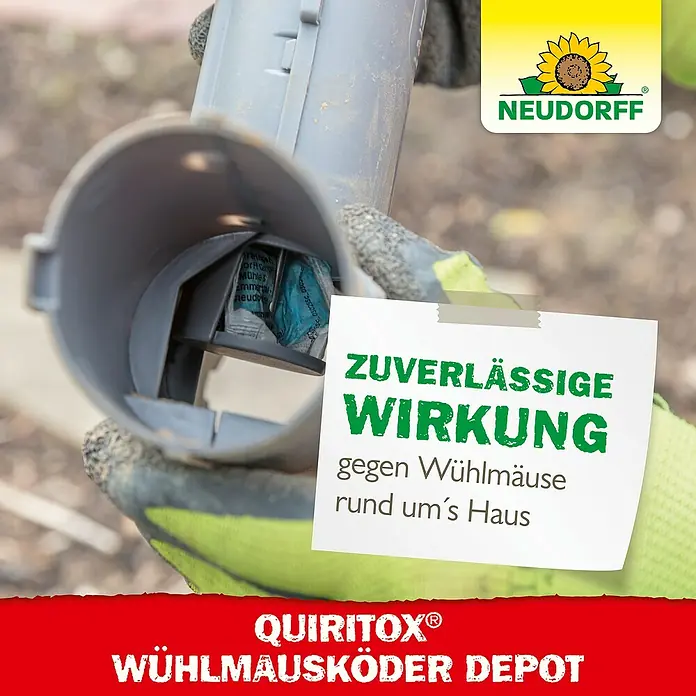 Neudorff Quiritox Wühlmausköder Depot - 67 x 248 x 275 mm - Quiritox Wühlmausköder Depot, eine zuverlässige Lösung gegen Wühlmäuse rund ums Haus, präsentiert von Neudorff.
