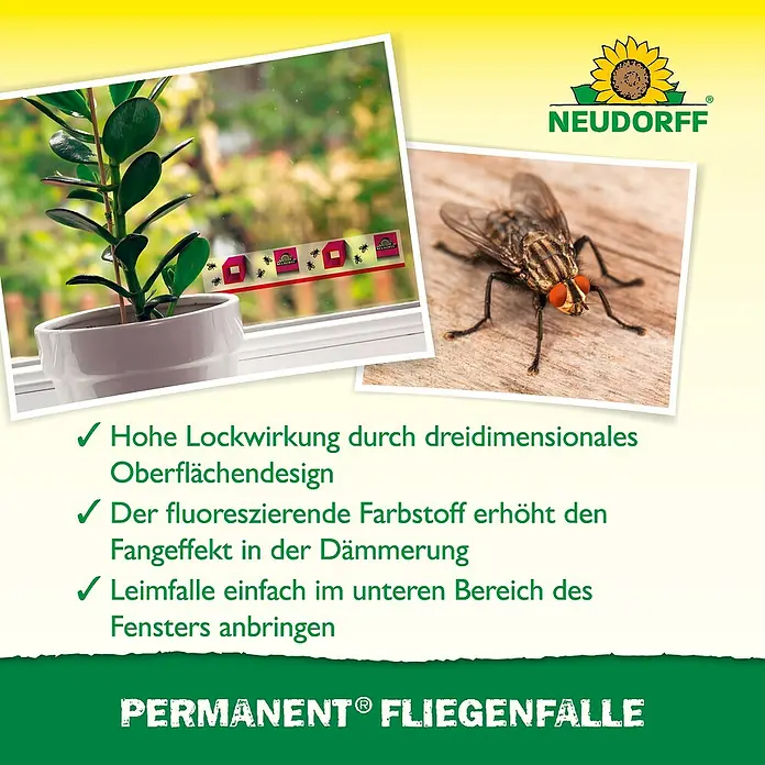 Neudorff Permanent Fliegenfalle - 4 Stk. - Neudorff Permanent Fliegenfalle, ein Klebestreifen mit 3D-Design am Fenster.