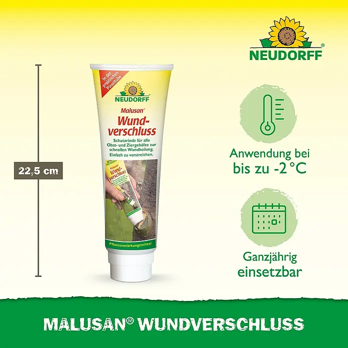 Neudorff Malusan Wundverschluss - 275 ml - Produktabbildung von Malusan Wundverschluss. Schutzrinde zur schnellen Wundheilung für Obst- und Ziergehölze, ganzjährig einsetzbar bis -2°C.