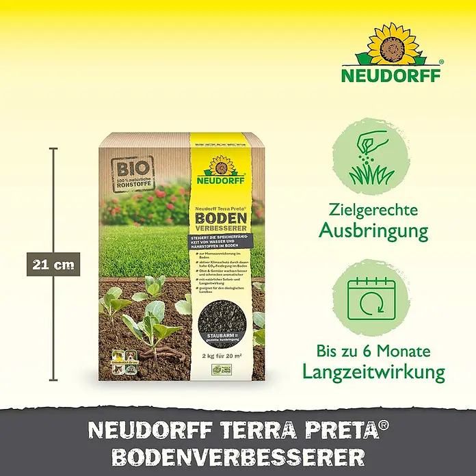 Neudorff Terra Preta Bodenverbesserer - 2 kg - Neudorff Terra Preta Bodenverbesserer in Kartonverpackung, 21 cm hoch. Mit Bio-Rohstoffen und Langzeitwirkung für Pflanzen.