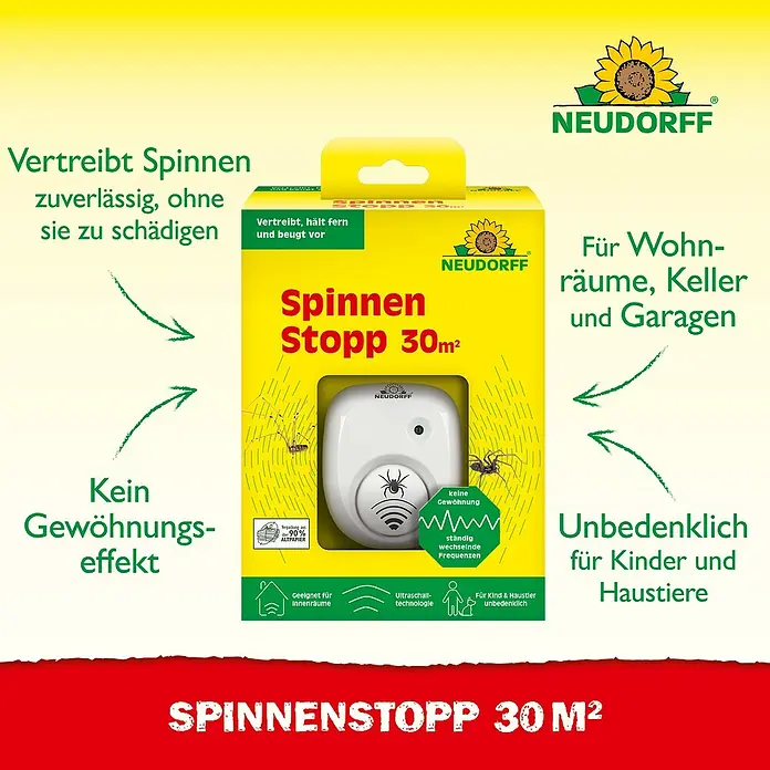 Neudorff Schädlings-Stopp - Wohnraum, Geeignet für: Spinnen - Produktbild des Neudorff Spinnen Stopp 30m², der Spinnen zuverlässig vertreibt, ohne sie zu schädigen, für Wohnräume, Keller und Garagen.