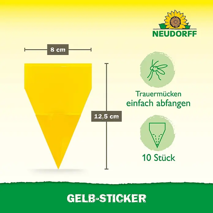 Neudorff Gelb-Sticker - 10 Stk. - Gelb-Sticker zur Schädlingsbekämpfung. Die Sticker sind 8 cm breit und 12,5 cm hoch. Effektive Falle für Trauermücken.