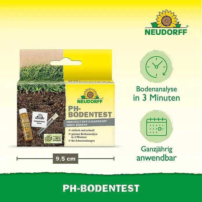 Neudorff pH-Bodentest - 8 Stk. - Produktbild des Neudorff PH-Bodentest-Kits zur einfachen Bestimmung des Kalkbedarfs Ihres Bodens für bis zu 8 Anwendungen.