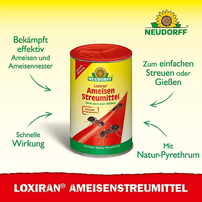 Neudorff Loxiran Ameisen-Mittel S - 100 g - Produktbild von Neudorff Loxiran Ameisen Streumittel zur effektiven Bekämpfung von Ameisen und Nestern.