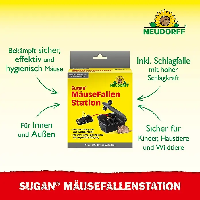 Neudorff Sugan Mausefalle FallenStation - Schlagfalle, Kunststoff - Schwarze Sugan Mäusefallenstation aus Kunststoff mit Schlagfalle, sicher für Innen- und Außenbereiche, schützt Kinder und Haustiere.