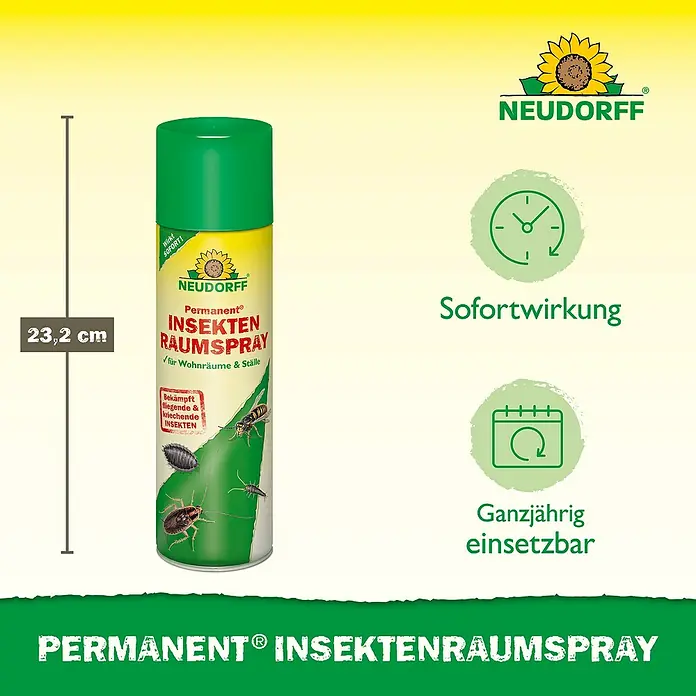 Neudorff Permanent Insekten-Raumspray - 500 ml - Produktbild: Neudorff Permanent Insektenraumspray zur Insektenbekämpfung in Wohnräumen und Ställen mit Sofortwirkung und ganzjährig einsetzbar.