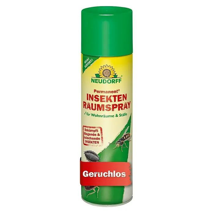 Neudorff Permanent Insekten-Raumspray - 500 ml - Abbildung einer Neudorff Permanent Insektenspraydose mit grünem Deckel und gelb-grüner Beschriftung.