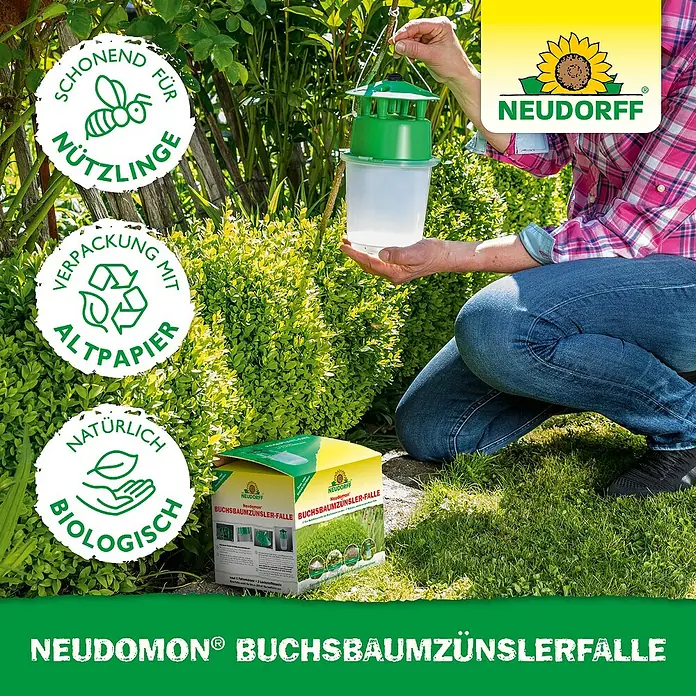 Neudorff Neudomon Buchsbaumzünsler-Falle - 1 -tlg. - Ein Bild von NEUDOMON® Buchsbaumzünslerfalle, ein Produkt zur Bekämpfung von Buchsbaumzünslern. Es ist bienenfreundlich und biologisch.