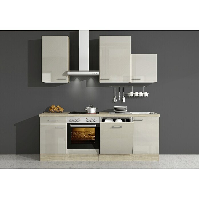 Flex-Well Kuhinjski komplet  (Širina: 220 cm, Globina: 60 cm, Bež barve, Z električnimi napravami) | Kuhinjski bloki | Majhne kuhinje | Kuhinjski kompleti | Kuhinje | Izdelki | BAUHAUS