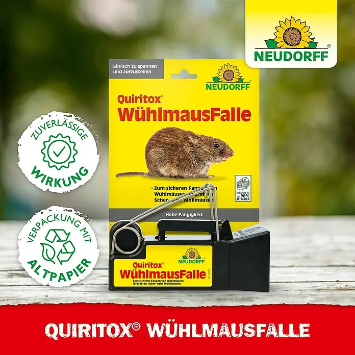 Neudorff Quiritox Wühlmausfalle - Spezialfalle, Kunststoff - Quiritox Wühlmausfalle von Neudorff, eine zuverlässige Lösung zur Bekämpfung von Wühlmäusen, einfach zu bedienen und umweltfreundlich verpackt.