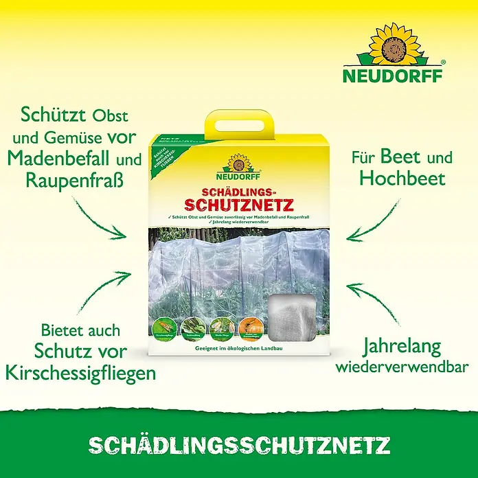 Neudorff Insektenschutz-Netz SchädlingsschutzNetz - 260 x 545 mm - Neudorff Schädlingsschutznetz in gelber Verpackung, schützt Obst und Gemüse vor Maden und Raupen, mehrjährig wiederverwendbar für Beete.