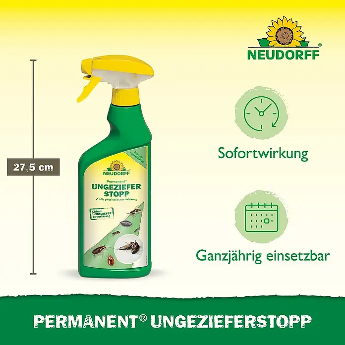 Neudorff Permanent Ungezieferspray Ungezieferstopp - 500 ml - Grüne Sprühflasche NEUDORFF Permanent® Ungezieferstopp mit gelbem Sprühkopf, 27,5 cm hoch.