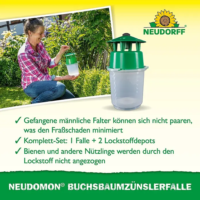 Neudorff Neudomon Buchsbaumzünsler-Falle - 1 -tlg. - Die Neudorff Neudomon Buchsbaumzünslerfalle zur effektiven Bekämpfung des Buchsbaumzünslers. Komplett-Set mit Lockstoffdepots für Ihren Garten.