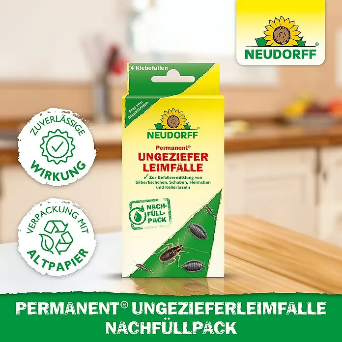 Neudorff Permanent Ungezieferköder - 4 Stk. - Neudorff Permanent Ungeziefer Leimfalle Nachfüllpack zur Schädlingsbekämpfung. Zuverlässige Wirkung, umweltfreundliche Altpapierverpackung.