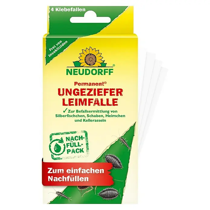 Neudorff Permanent Ungezieferköder - 4 Stk. - Neudorff Ungeziefer Leimfalle: Effektive Schädlingsbekämpfung ohne Insektizide, ideal zur Erkennung von Silberfischchen und Kellerasseln.