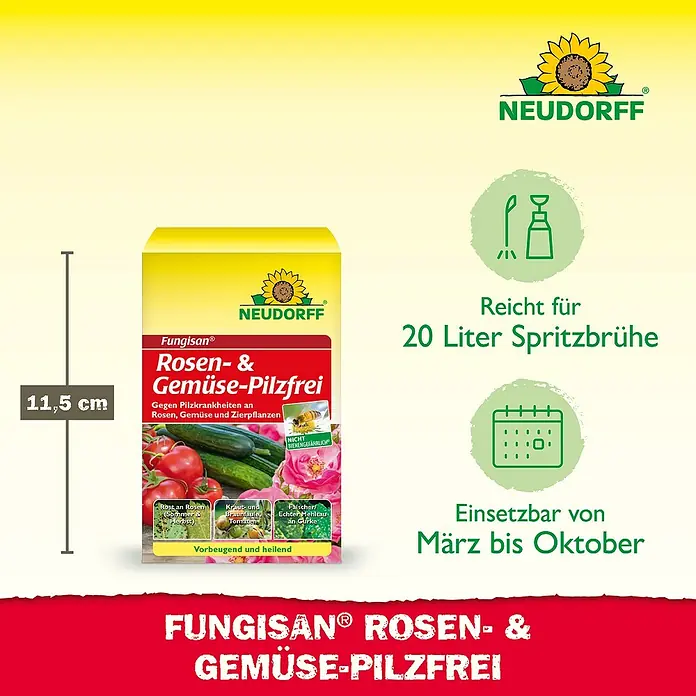 Neudorff Fungisan Rosen- & Gemüse-Pilzfrei - 16 ml - Abbildung der Fungisan Rosen- & Gemüse-Pilzfrei Packung von Neudorff, ein Pilzbekämpfungsmittel für Rosen, Gemüse und Zierpflanzen.