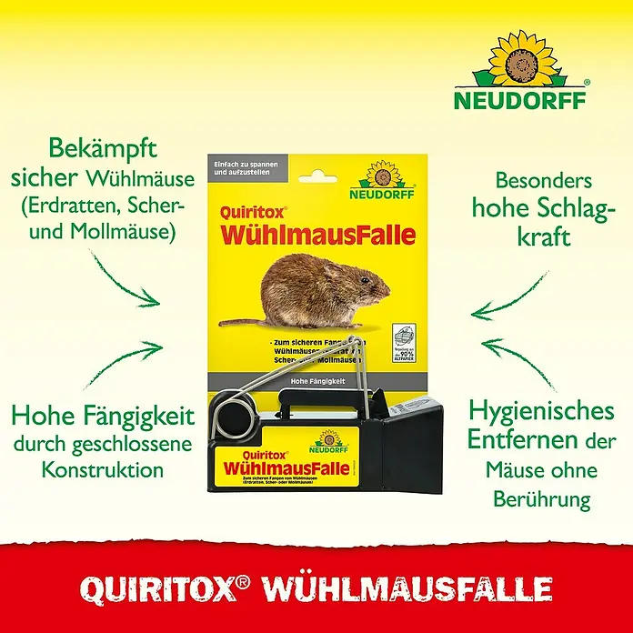 Neudorff Quiritox Wühlmausfalle - Spezialfalle, Kunststoff - Die Neudorff Quiritox Wühlmausfalle: Bekämpft Wühlmäuse, hohe Schlagkraft, hygienisches Entfernen ohne Berührung, hohe Fängigkeit.