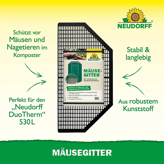 Neudorff Bodenplatte - Passend für: Thermokomposter DuoTherm 530 L - Mäusegitter für den "Neudorff DuoTherm" 530L Komposter. Schützt vor Mäusen und Nagetieren und ist aus robustem Kunststoff, stabil und langlebig.